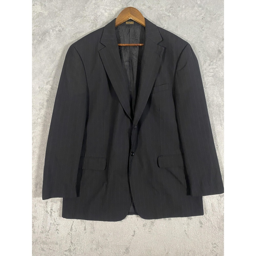 Towncraft Pinstripe Blazer Jacket‎ Mens 44L Charcoal Wool Blend 2 Button Career